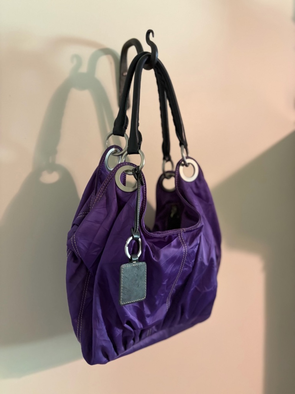 Ellington Purple Nylon Shoulder Bag with Black Handles